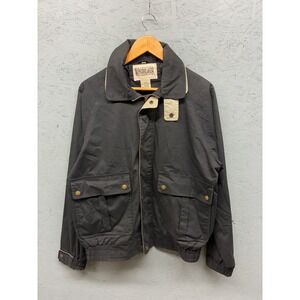 Original Windbreaker Jacket Men's Medium Black Tan‎ Trim Retro Utility Zip Coat